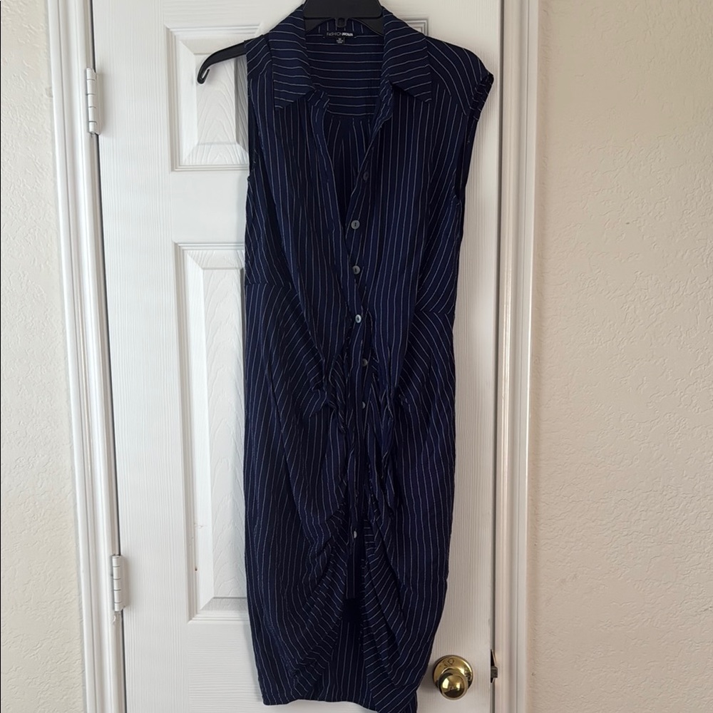 Fashion Nova Navy Striped Midi Dress